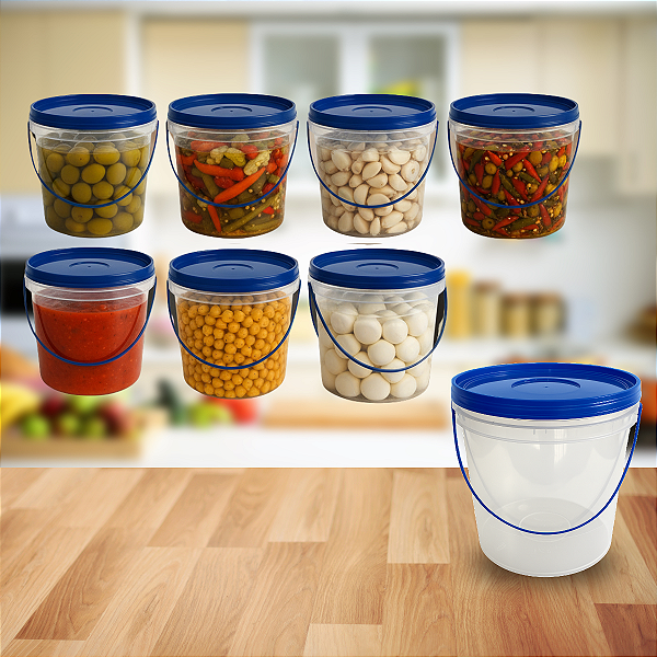 Balde para Alimento com Tampa Azul 3.2L Transparento 07 Pcs