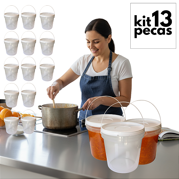 Balde Transparente com Tampa Lacre de Vedação - Kit 13 Pcs