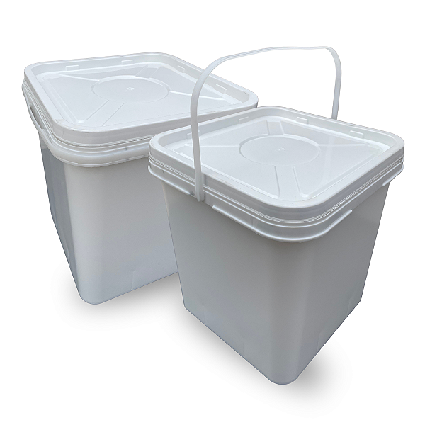 Balde Retangular 16L Branco com Tampa Lacre Multiuso - Kit 02 Peças