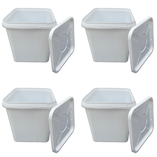 Balde 16L Retangular Branco com Tampa Lacre - Kit 4 Peças