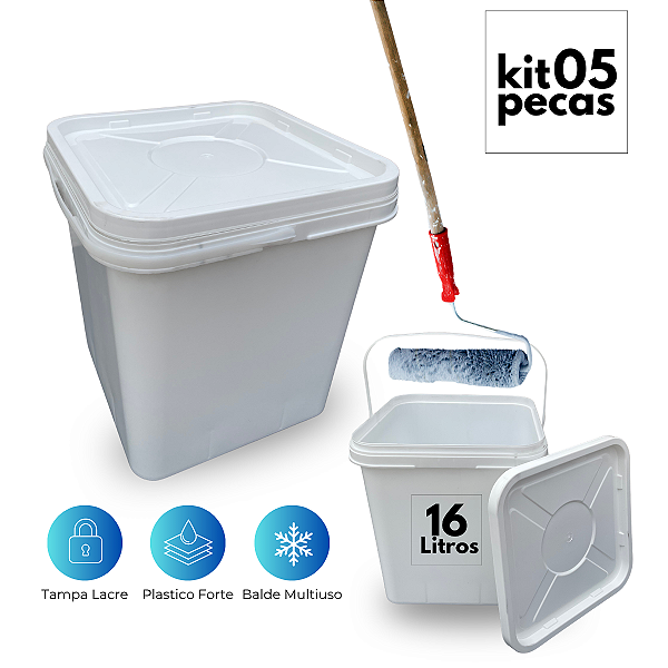 Balde com Tampa Retangular Branco Reciclado Multiuso - 05 Pcs