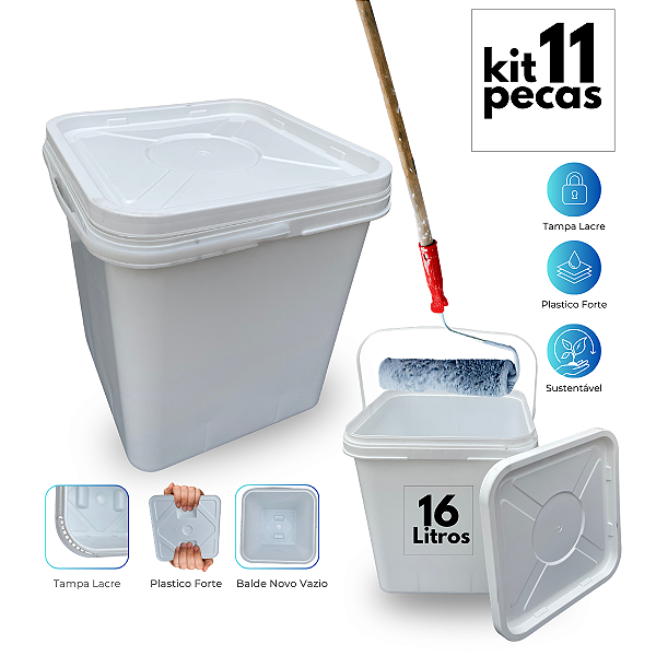 Balde com Tampa Lacre 16L Retangular Branco Reciclado - 11 Pcs