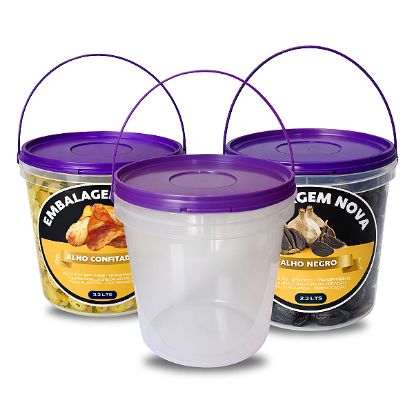 Balde com Tampa Lacre Atóxico 3.2L e Tampa Roxa - 03 Pcs