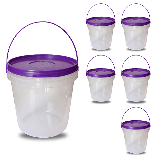Balde Transparente com Tampa Roxa de 3 Litros - 5 Peças