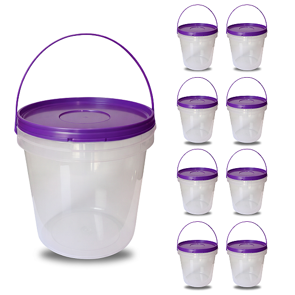 Balde com Tampa Roxa para Armazenar Alimentos - Kit 08 Peças