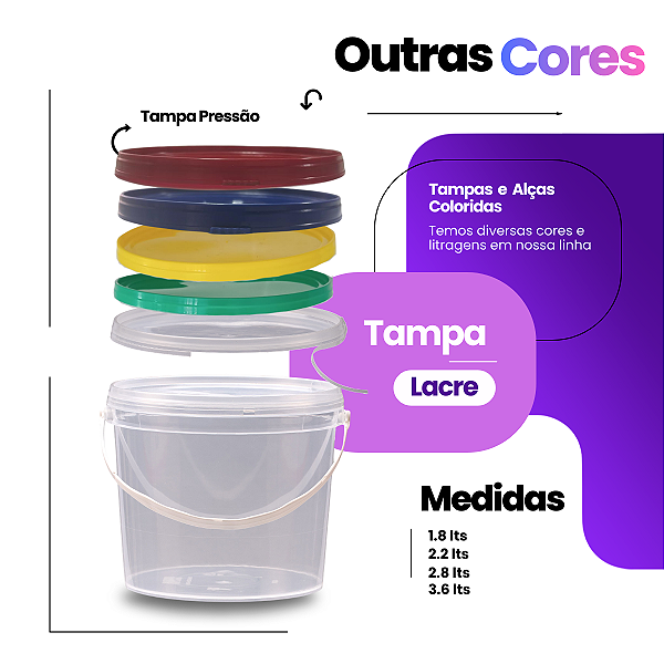 Balde Transparente 3.2L para Alimentos l Diversas Cores de Tampa