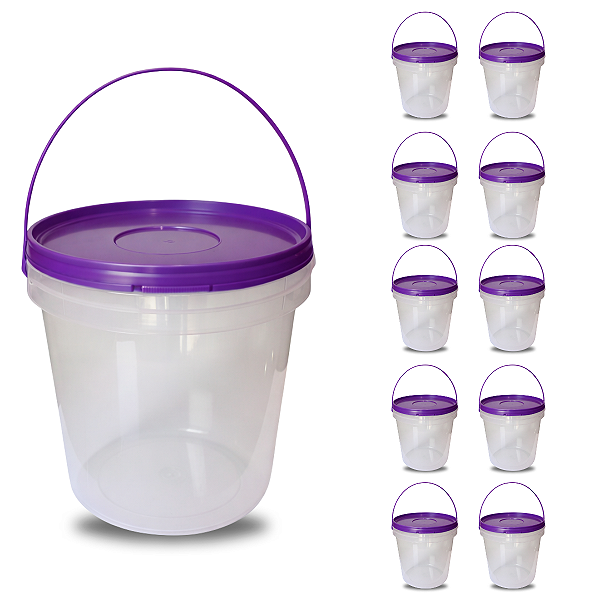 Balde com Tampa Roxa 3.2L Transparente Novo Atóxico BPA FREE - 10 Und
