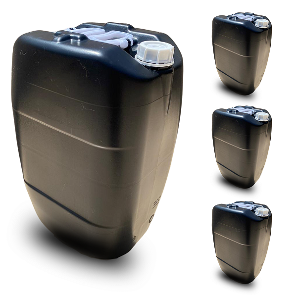 Bombona Reciclada Nova Preta 50L com Tampa Rosca com Lacre de Vedação - 03 Peças