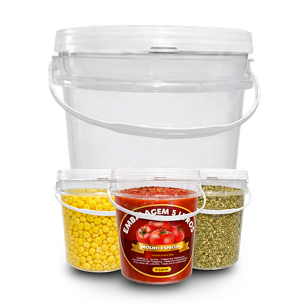 Balde 5 Litros Transparente com Tampa Lacre Atóxico BPA Free