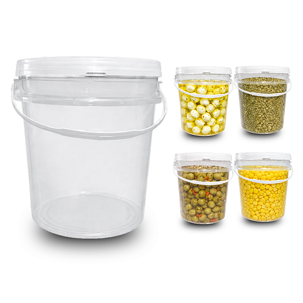 Balde 5 Litros Transparente Tampa Lacre Atóxico BPA Free - 04 Peças