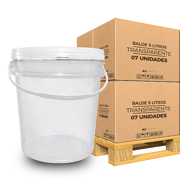 Balde 5 Litros Transparente Tampa Lacre Atóxico BPA Free - 07 Peças