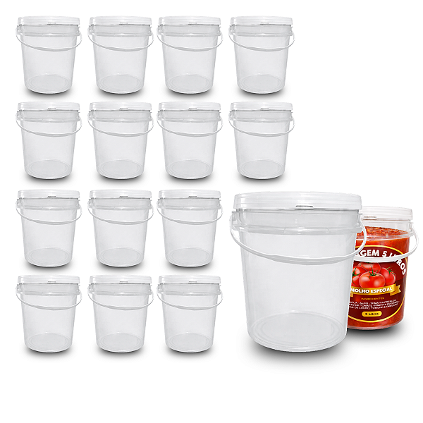 Balde 5L Transparente Tampa Lacre Branca Atóxico Alimentos Nastripack - 14 Und
