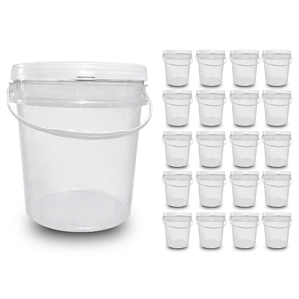 Balde 5 Litros Transparente com Tampa Lacre | BPA Free - 20 Peças