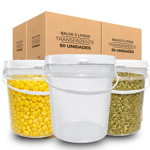 Balde 5L Transparente Atóxico com Lacre | Pronto Envio Frete Grátis - 50 Und