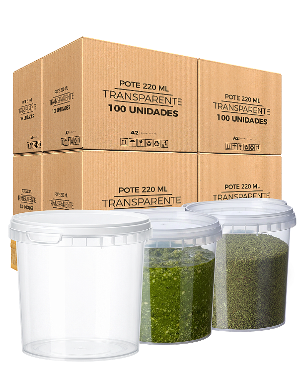 Pote Plástico Redondo Com Tampa Lacre Transparente 220ml - 100 Und