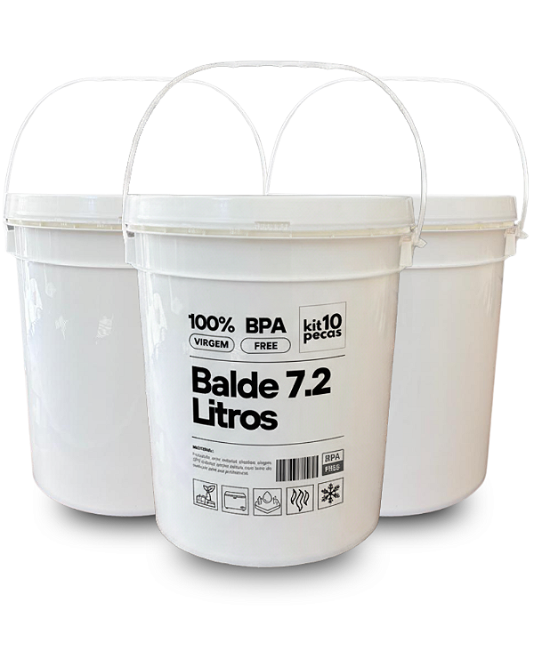 Balde Plástico 7,2L com Tampa BPA Free para Alimentos - 10 Peças