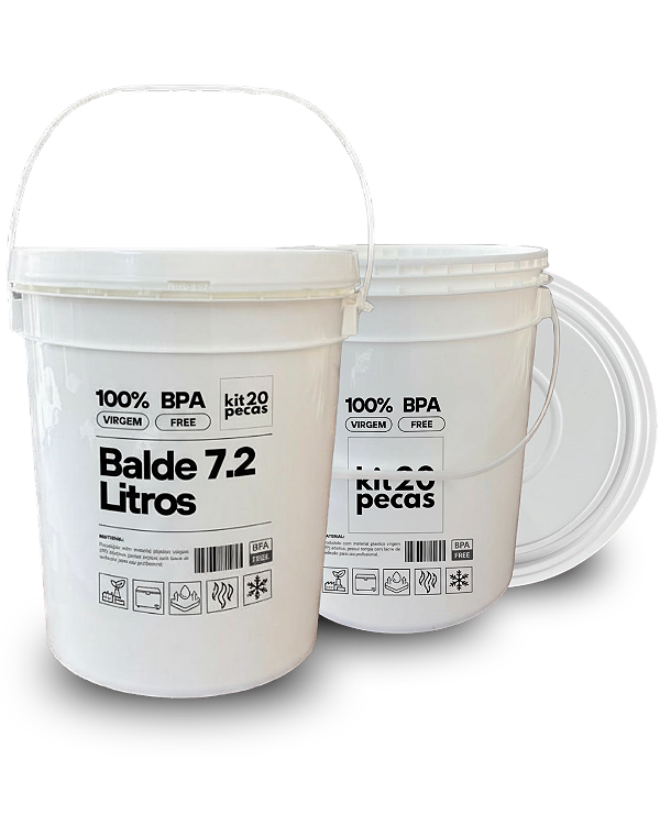 Balde Plástico 7,2L com Tampa BPA Free para Uso Alimentício - 20 Peças