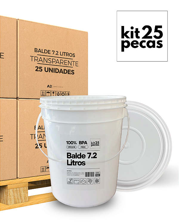 Balde Branco com Tampa Lacre Atóxico BPA Free 7.2L - 25 Und