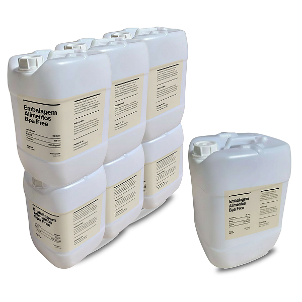 Galão 20 Litros Natural Transparente com Tampa Rosca e Anel de Vedação - 06 Pcs