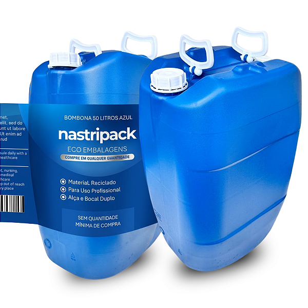 Bombona 50 Litros Reciclada Azul - Resistente, Ecológica e Barata Kit 02 Peças