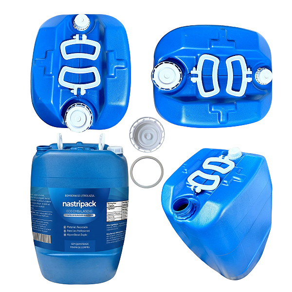 Bombona 50L Reciclada Azul com 2 Bocais e 2 Alças Resistente - 04 Peças