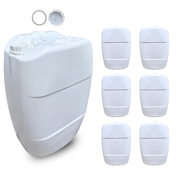 Bombona Branca 50L Industrial com Tampa com Anel de Polixan - 06 Pcs