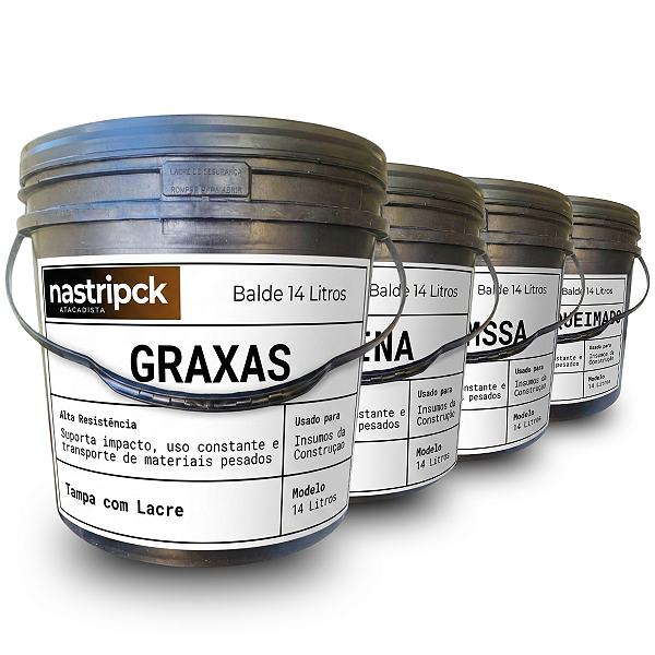 Balde Industrial Resistente 14L com Tampa Lacre Reciclado - 04 Peças