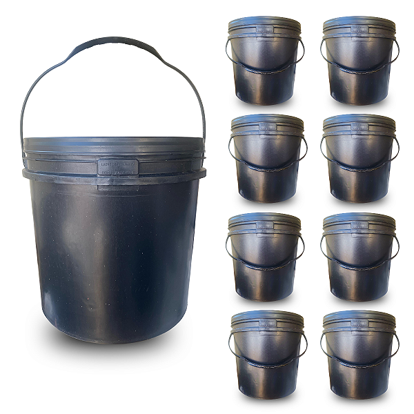 Balde com Tampa Resistente Reciclado 14L Uso Industrial - 08 Peças