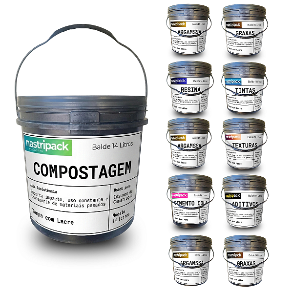 Balde 14 Litros Reciclado com Lacre Não Vaza - Kit 10 Pcs