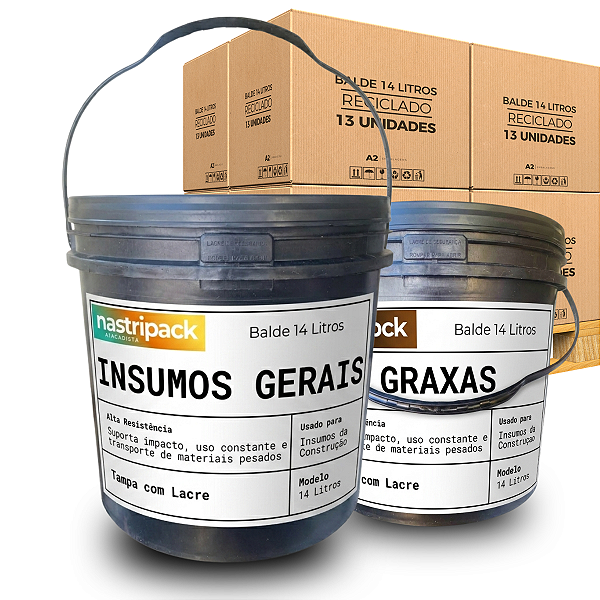 Balde 14L Preto Reciclado com Tampa Lacre Alta Vedação - 13 Peças