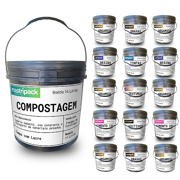 Balde Reciclado com Tampa Lacre 14L Multiuso - 15 Pecas