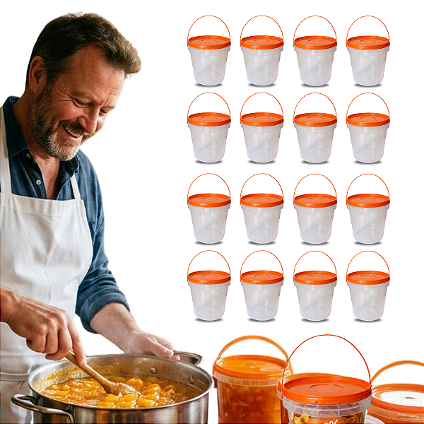 Balde com Tampa Lacre Laranja Atóxico BPA Free - 16 Peças