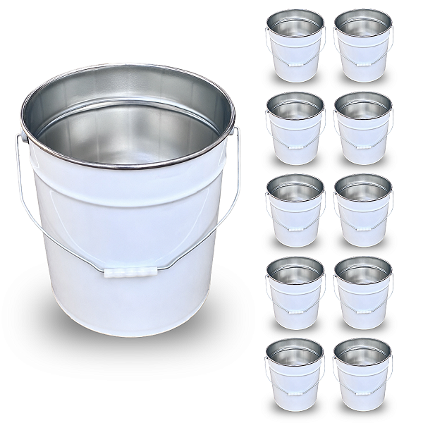 Balde Metalico 18l Branco com Alça Galvanizada Multiuso - 10 Pcs
