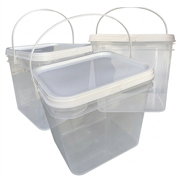Balde Retangular Transparente 3.6L para Armazenar Alimentos - 03 Peças