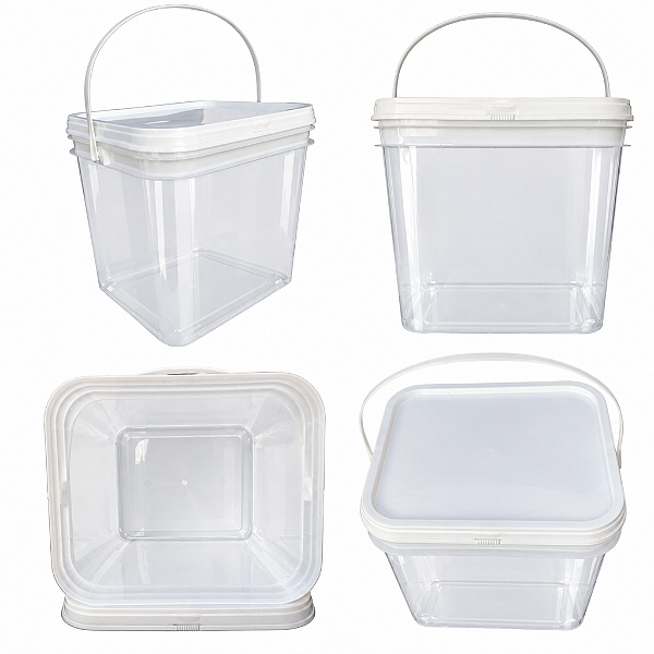 Balde Transparente Retangular 3.6L com Tampa Lacre - 04 Pecas