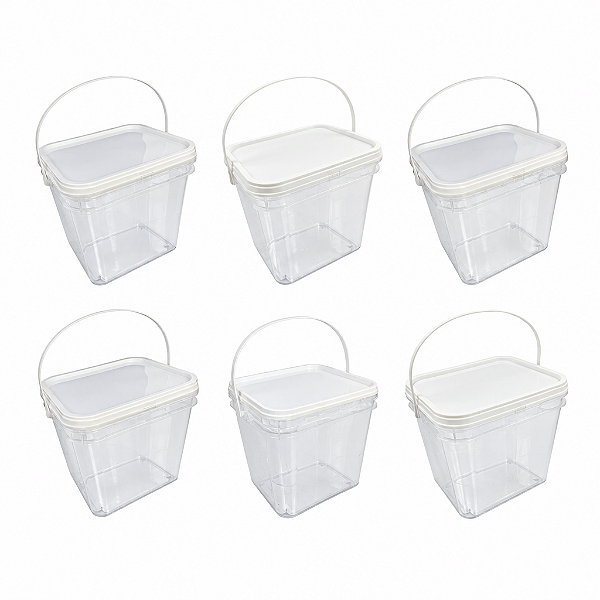 Balde Transparente 3.6L Retangular com Tampa Lacre - 06 Peças