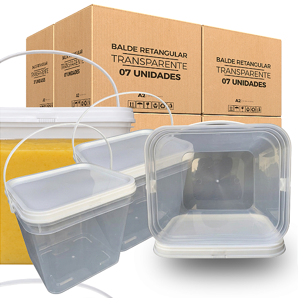 Balde 3.6L Retangular Transparente Multiuso Tampa Lacre - 07 Pcs