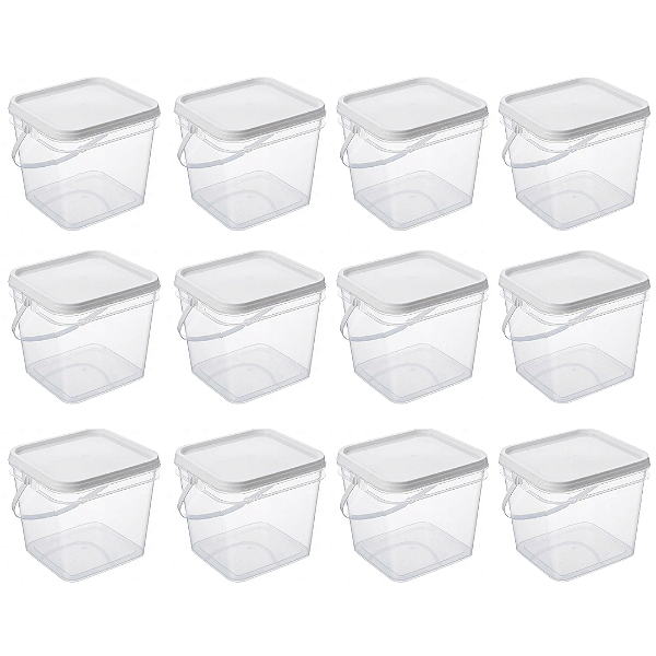 Balde com Tampa Lacre 3.6L Transparente Retangular - 12 Pcs