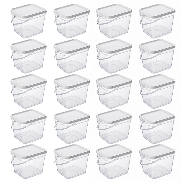 Balde 3.6 Litros Retangular Transparente Tampa Lacre 20 Und
