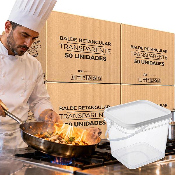Balde Retangular Transparente 3.6L Atoxico BPA Free Tampa Lacre - 50 und