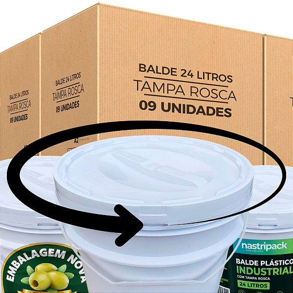 Balde com Tampa de Rosquear para Alimentos 24 lts - 09 Pcs