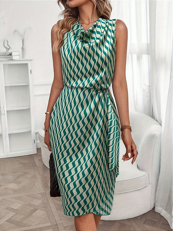Vestido Frontal Drapeado Assimétrico