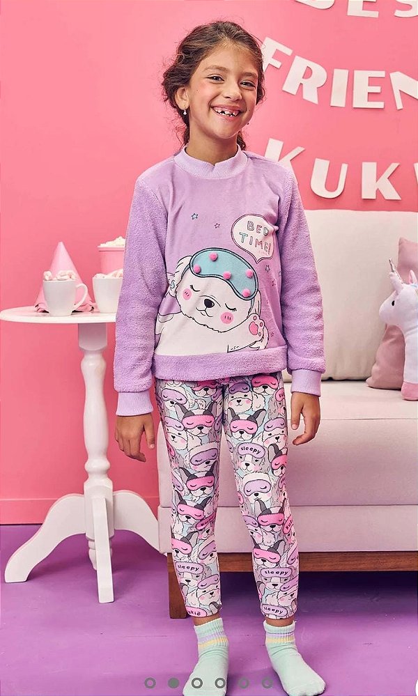 Conjunto de Pijama de Blusão em Fleece e Legging em Fleece Luxo 72284 Kukiê