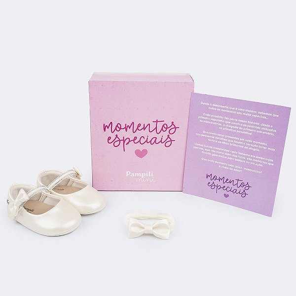 Sapato de Bebê Pampili Nina Momentos Especiais Liso Off White - Ganhe Faixa de Cabelo