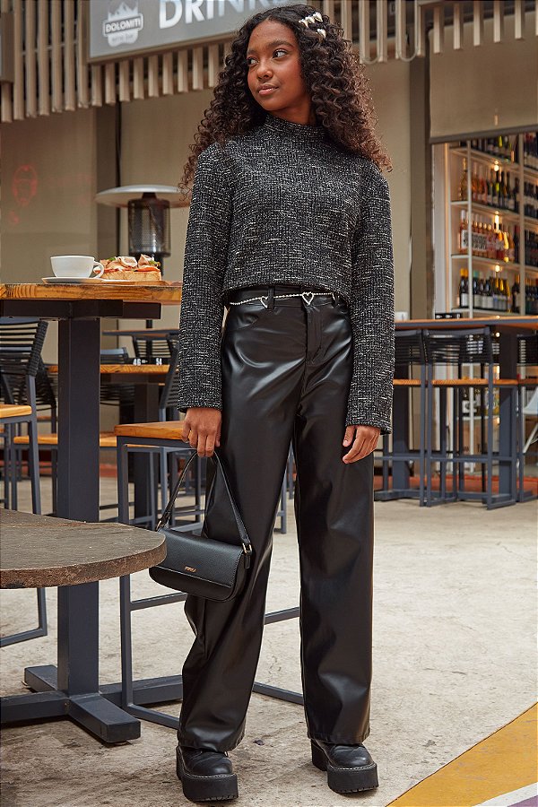 Calça Wide Leg em Couro Sintético Lilimoon