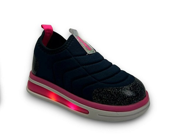 Tênis Novopé Slip On Baby Led Lycra Menina Marinho