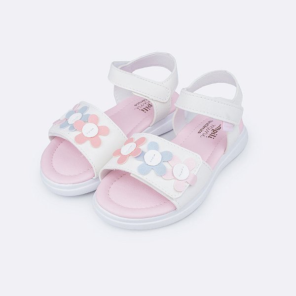 Sandália Infantil Pampili Lili Flores Branca