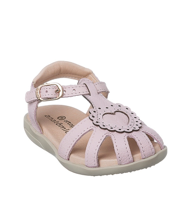 Sandália Infantil Feminina Ortopé Autêntica Couro Coração Rosa