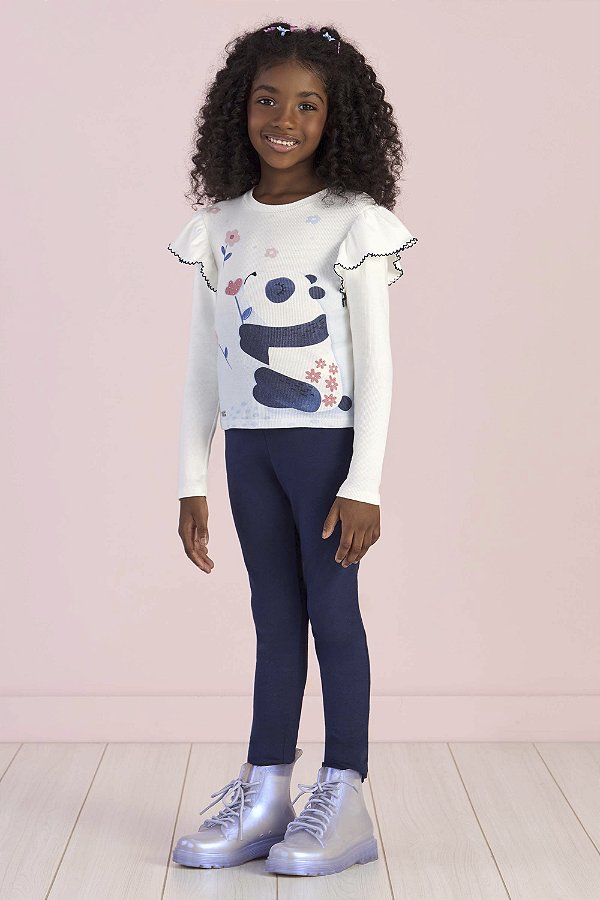Conjunto Infantil Feminino Inverno Mon Sucré de Blusa Manga Longa e Legging Pandinha