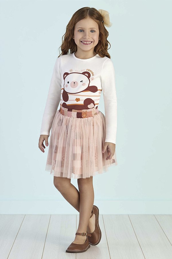 Conjunto Infantil Feminino Inverno Mon Sucré de Blusa Manga Longa e Saia Mon Sucré